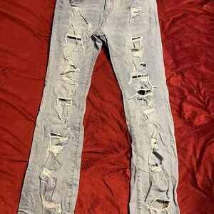 NovaMen Stylish Light Blue Distressed flared Men's Jeans